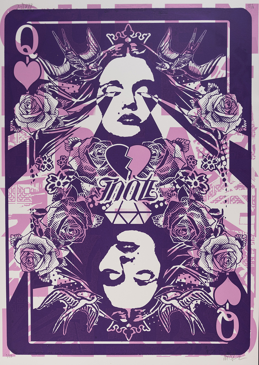 print by the artist called copyright - queen of broken hearts - pink and purple edition
