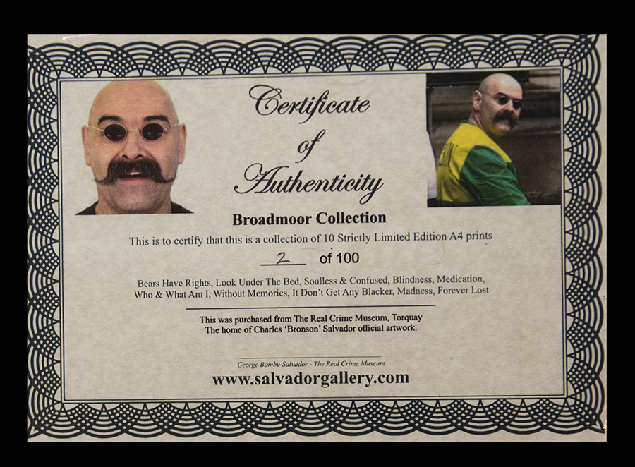 Charles Bronson - Broadmoor Collection - certificate of authenticity