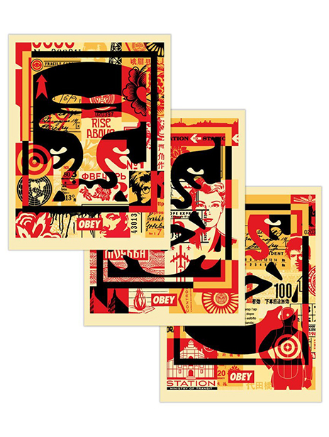 Shepard Fairey Obey 3-Face Collage Signed Offset Lithograph Set