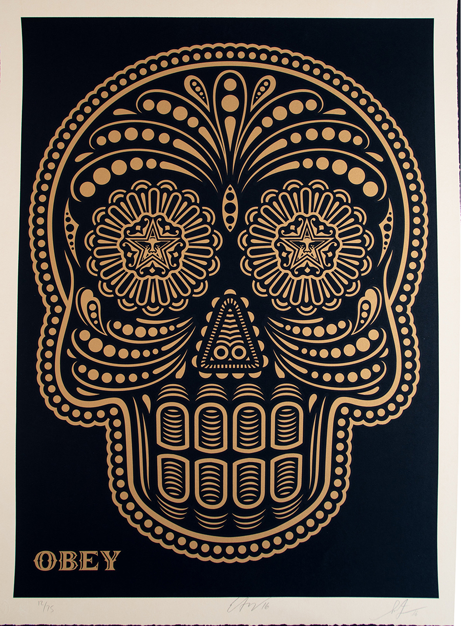 buy Obey - Shepard Fairey - Day of the Dead - Gold Skull Print - signed limited edition