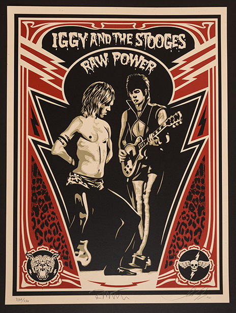 Iggy Pop Raw Power - signed print by Obey Shepard Fairey based on a photo of Iggy Pop and James Williamson of the Stooges