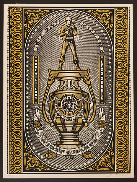 Obey Shepard Fairey World Police State Champs GOLD tone signed limited edition print 2007