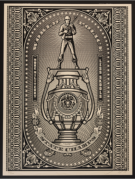Art Print by Shepard Fairey World Police State Champs silver tone signed limited edition 2007